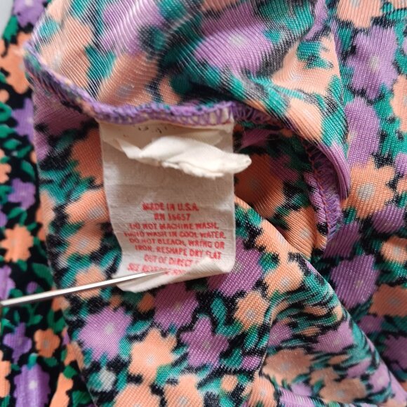 Medium True Vintage Floral Halter One Piece Bodysuit Swimsuit Ruched Mom 1980's - Picture 9 of 10